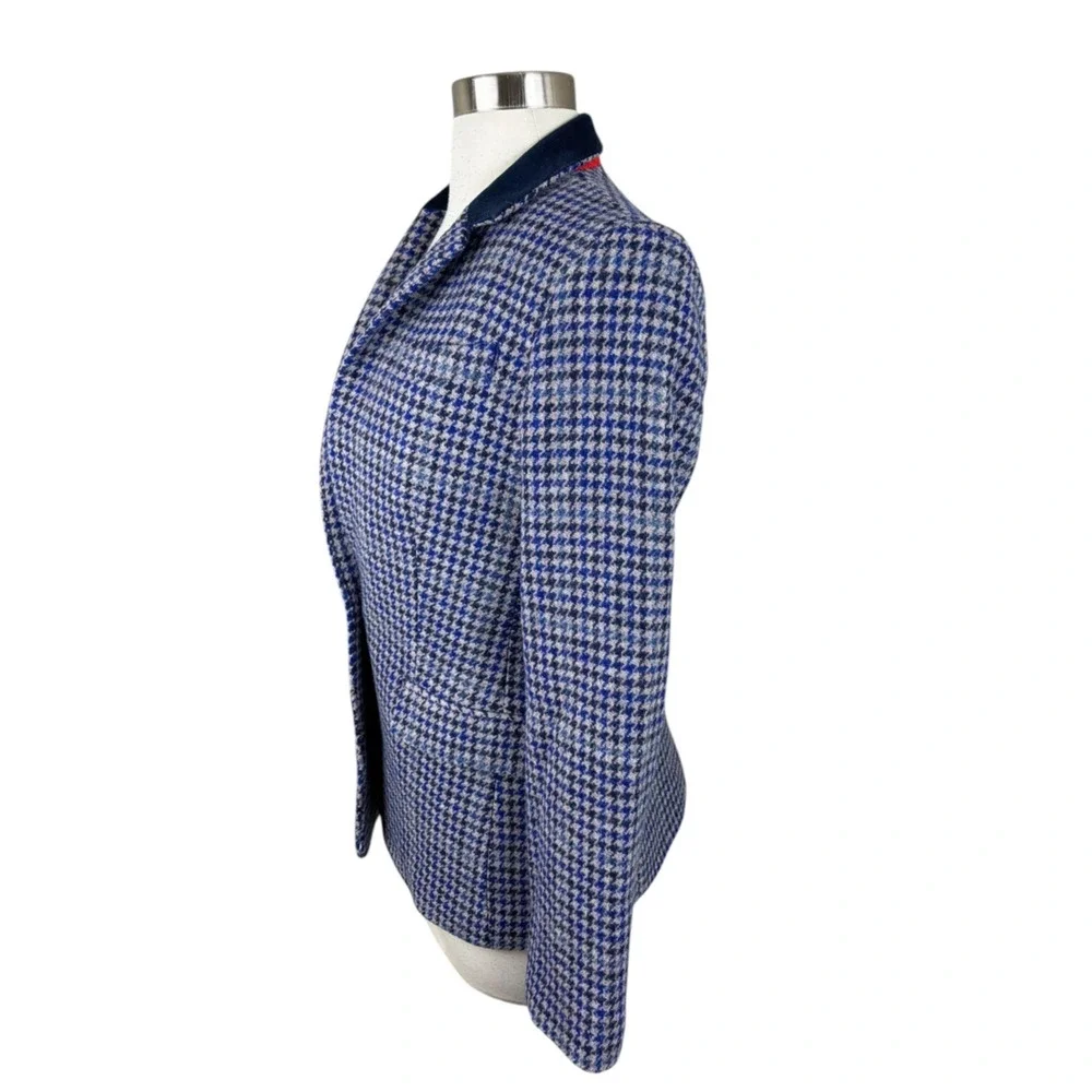 J Crew Regent Houndstooth Wool Blazer Blue Corduroy Collar Preppy Classic 4 - Picture 2 of 4